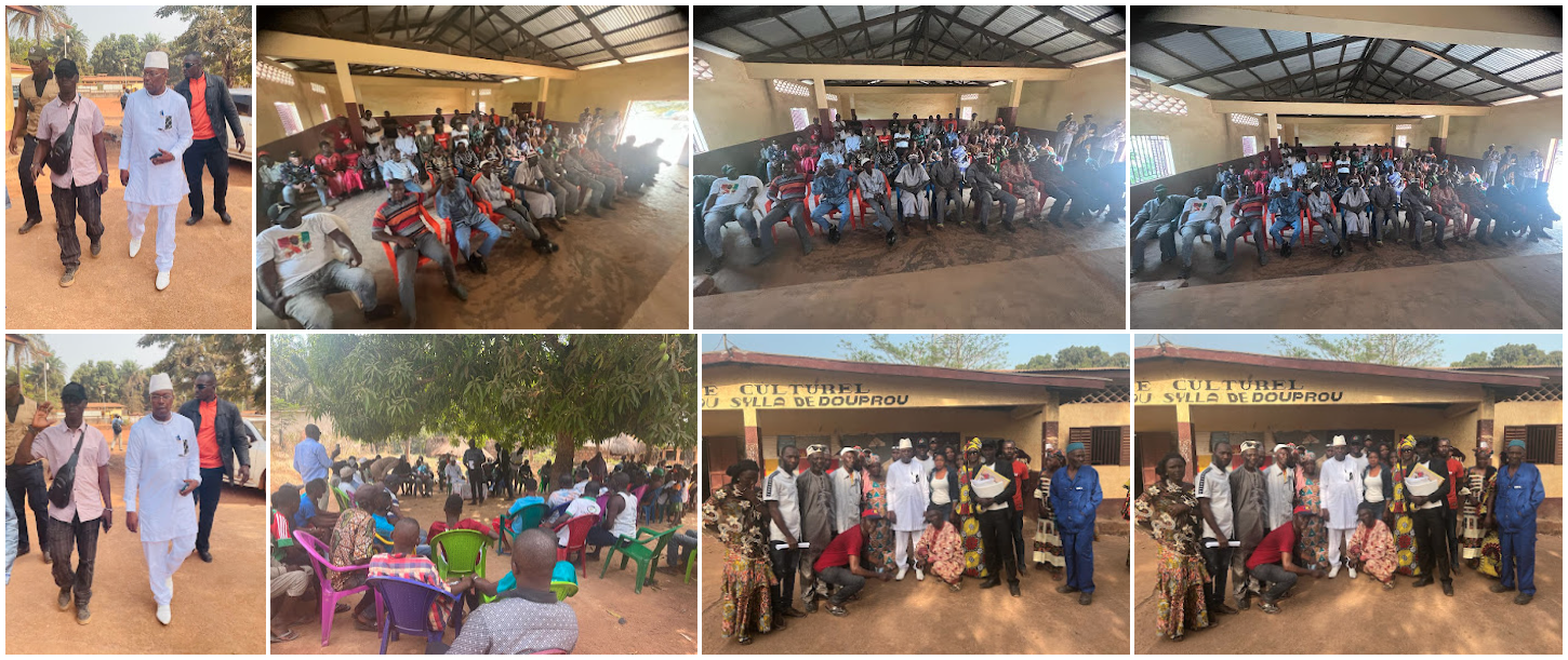 Illustration de la visite de Docteur Ousmane KABA à la rencontre des militants et sympathisants de la sous-préfecture de Douprou en Guinée Maritime
